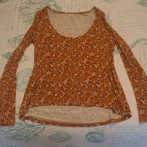 American Eagle Outfitters Brown Long Sleeve Fitted Blouse
